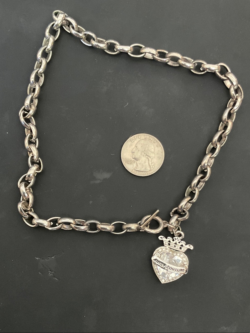 Juicy Couture Silver Heart Crown Charm Necklace